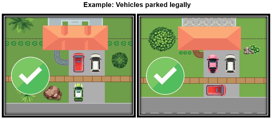 Driveway example; Vehicles parked legally