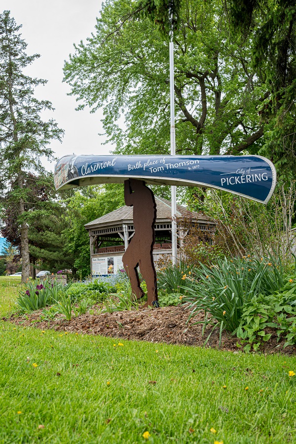 “Tom Thomson Canoe” by Mary Pan located at in Claremont, Ontario - south-west corner of Central Street and Old Brock Road